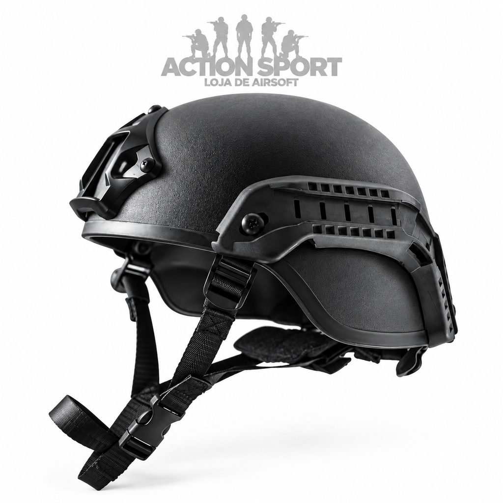 CAPACETE TÁTICO PARA AIRSOFT ROSSI PRETO