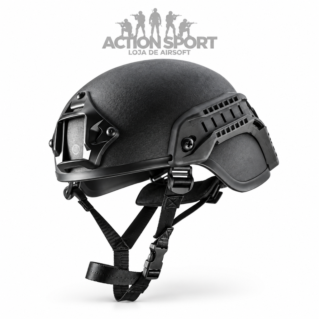 CAPACETE TÁTICO PARA AIRSOFT ROSSI PRETO