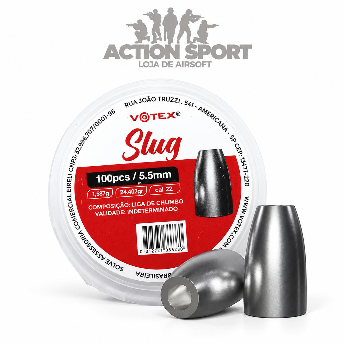 CHUMBINHO VOTEX SLUG HOLLOW POINT 5,5MM 1,587G (100 UN)