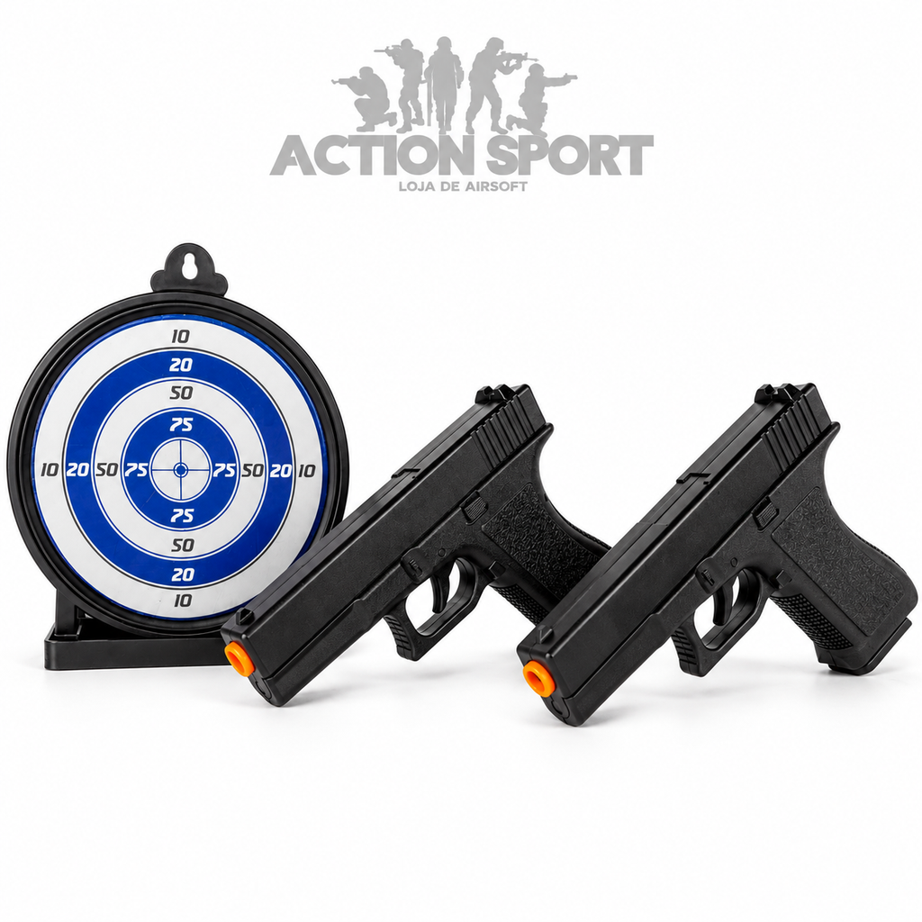 KIT 2 PISTOLAS DE MOLA VIGOR V307 6MM + ALVO GEL