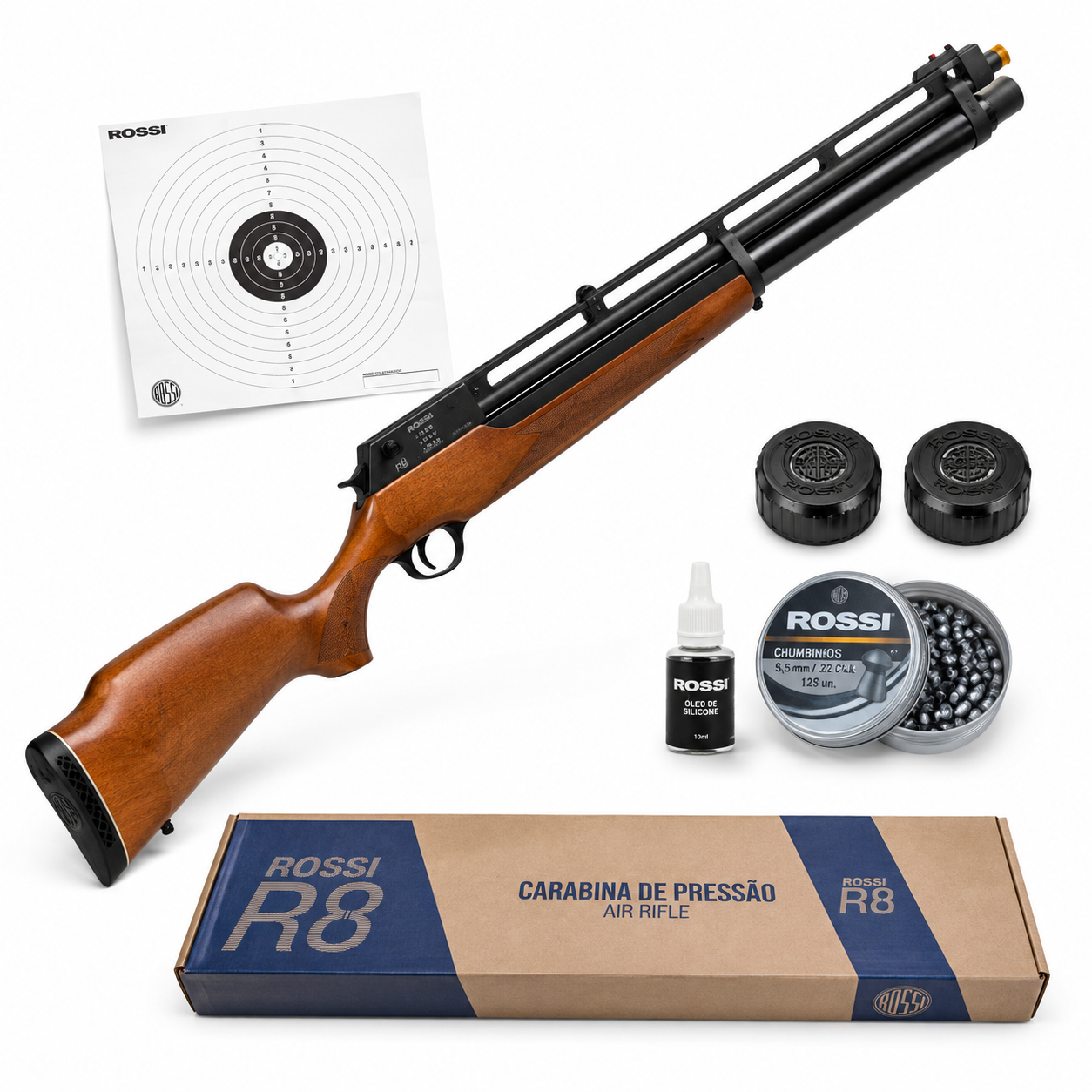 CARABINA DE PRESSÃO PCP ROSSI R8 STANDARD MADEIRA 5,5MM